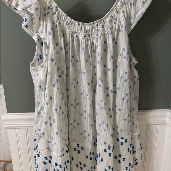 We The Free Jules Dress Cotton Tunic Top Ivory and Blue Patterned Top - Picture 6 of 7